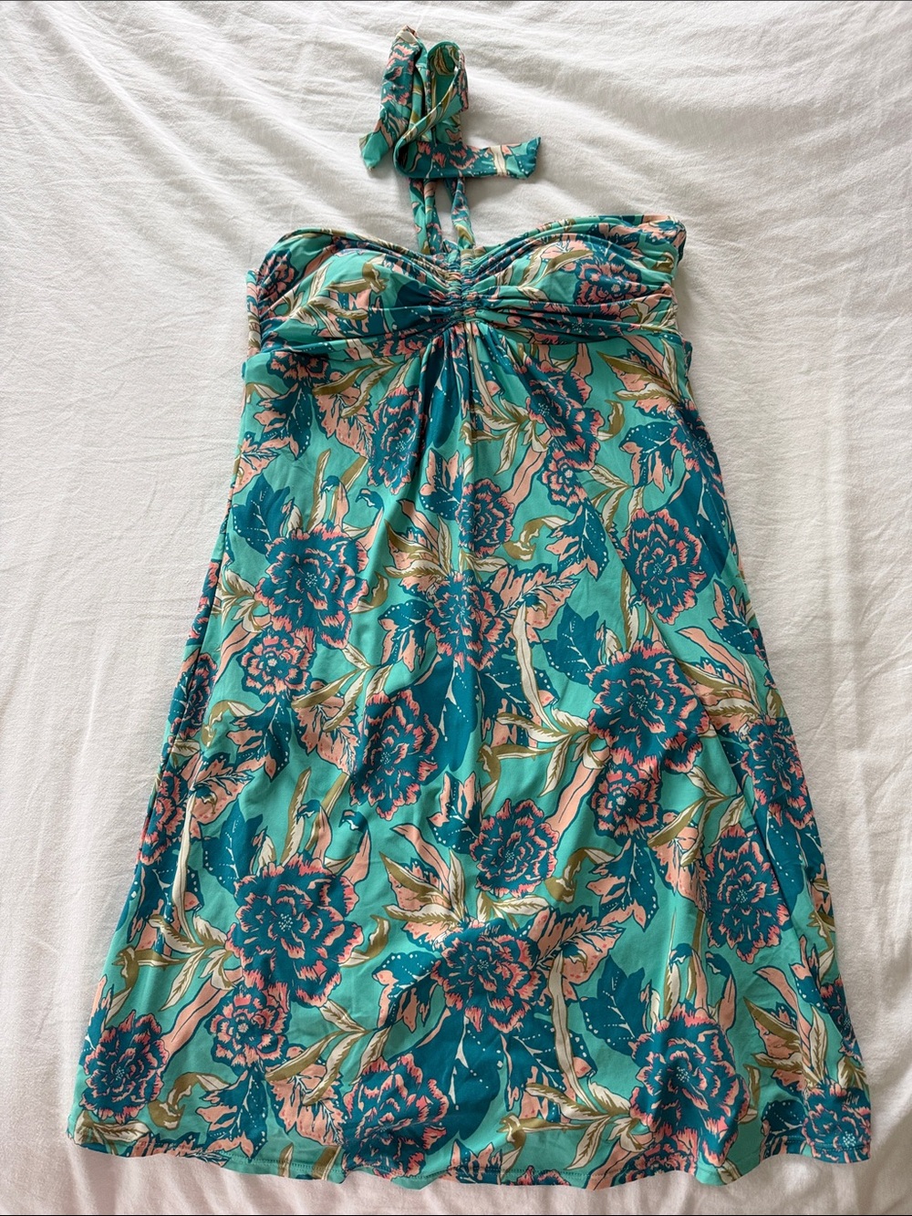 Sea Angel Floral Swim Halter Dress in Turquoise & Pink Size M